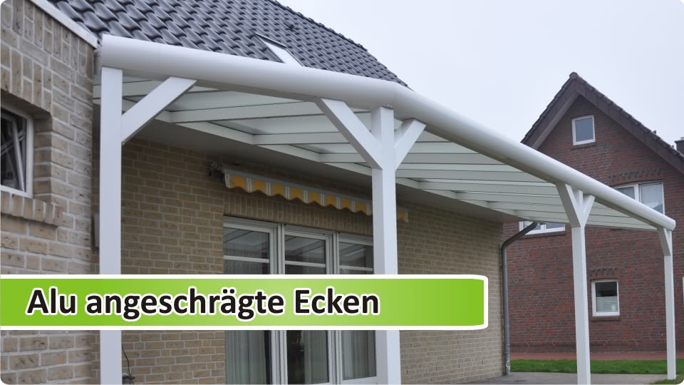 Terrassenüberdachung mit Ecke in 45 Grad Terrassenüberdachung aus Aluminium mit angeschrägter Ecke