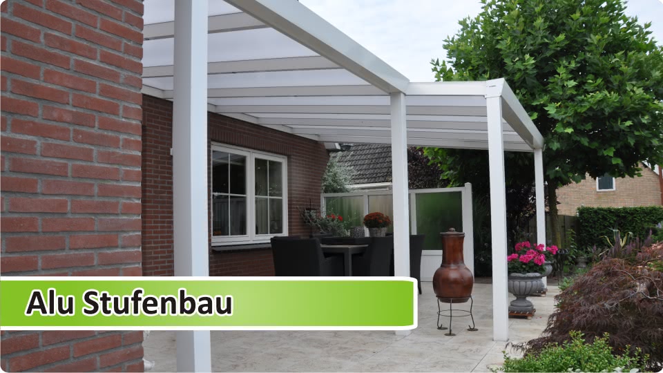 Terrassenüberdachung Anbau aus Alu abgestuft