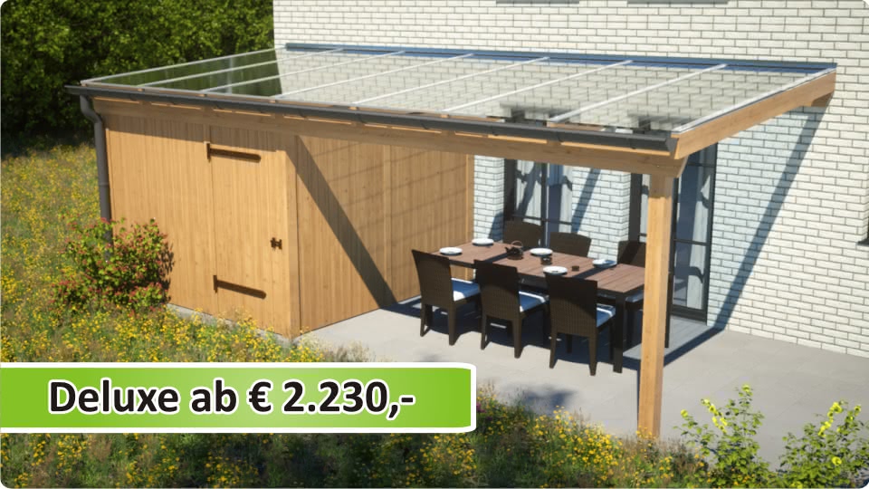 Terrassenüberdachung Anbau aus Leimholz mit Schuppen