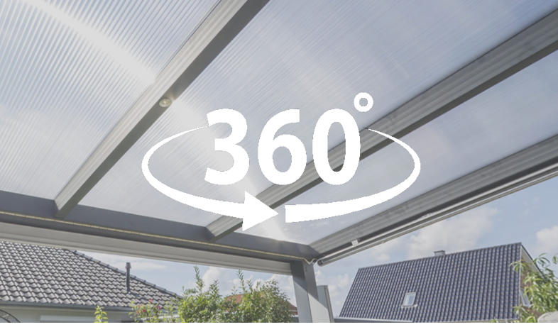 360 Grad Innenansicht Terrassendach aus Aluminium