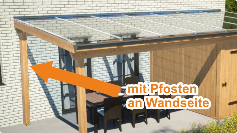 Holz Terrassendach am Haus stehend ohne Befestigung am Haus