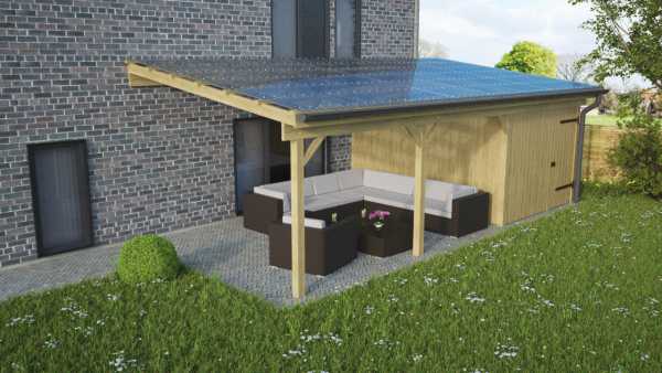 Anbau Terrassendach aus Kiefernholz mit Abstellraum